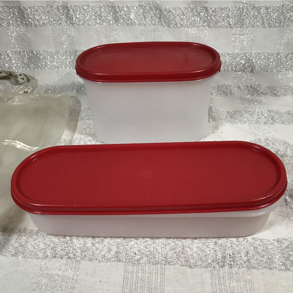 Tupperware Red Lid Oval Storage Containers Set of 2 1.4L Freezer Pantry